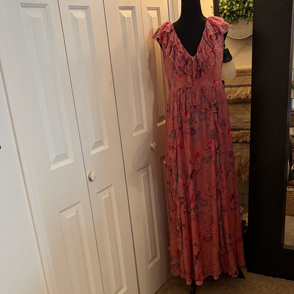 BHLDN Pink Floral Maxi Dress
